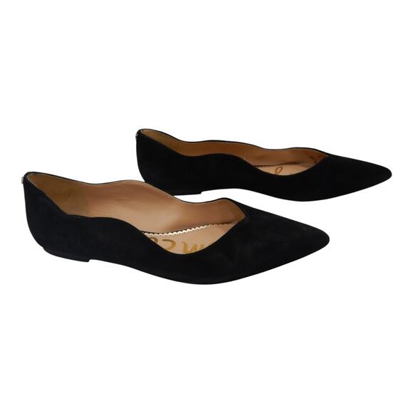 Sam Edelman Riza Wavy Scalloped Pointed Toe Suede Ballet Flats Black Size 9 - Picture 4 of 6
